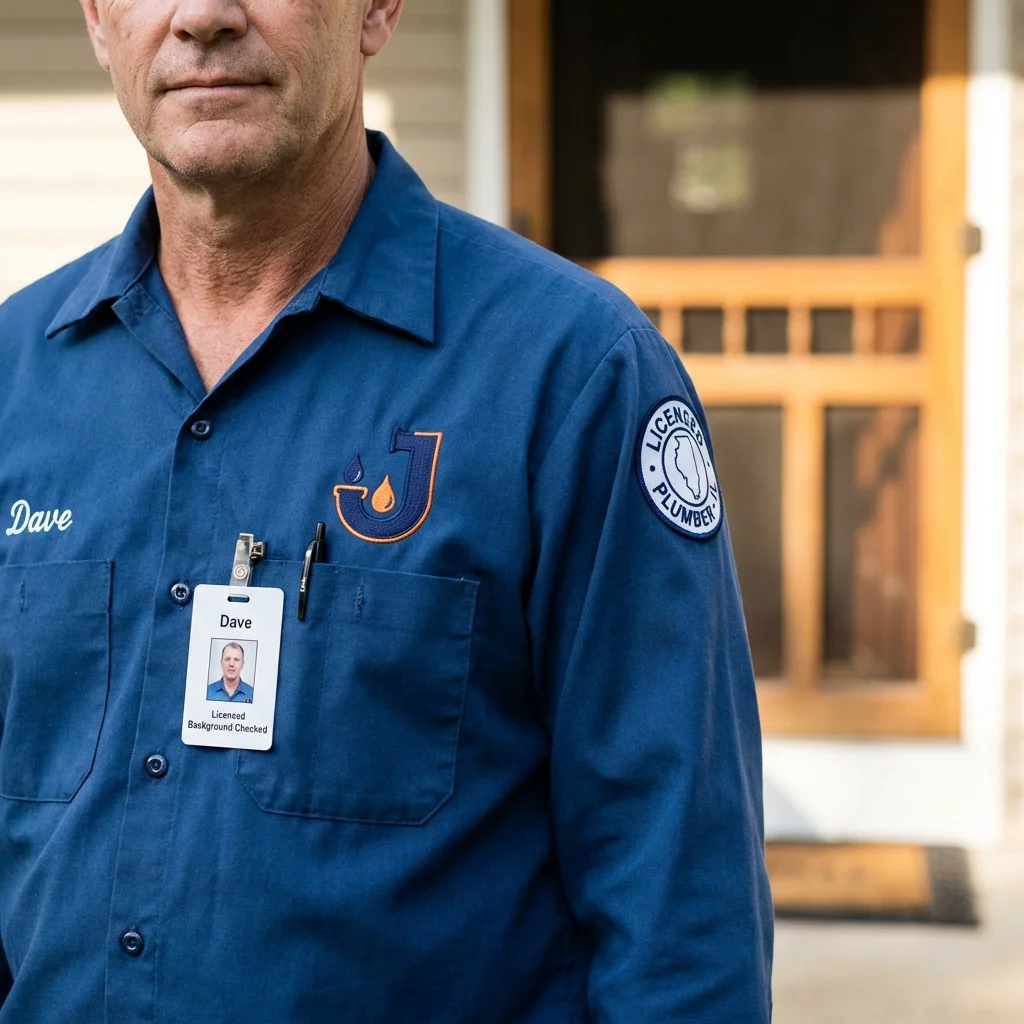 Licensed plumber showing ID badge in East Troy, WI