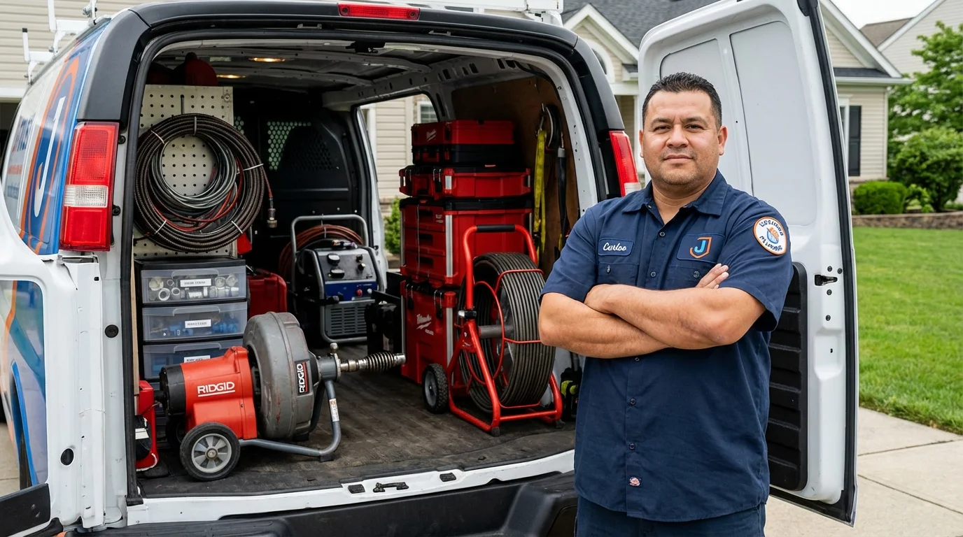 Professional drain cleaning equipment and Johns Plumbing LLC plumber in East Troy