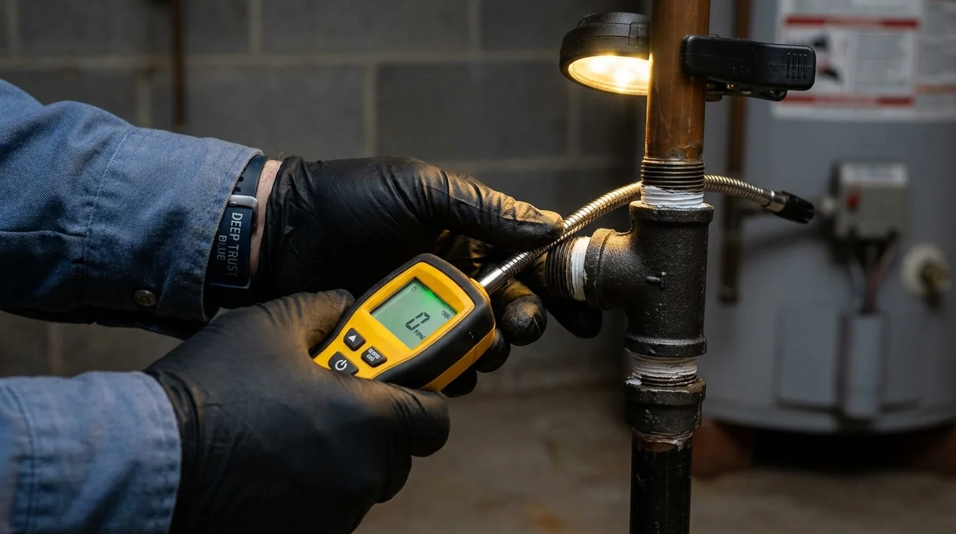 Gas leak detection with electronic sniffer by Johns Plumbing LLC in East Troy