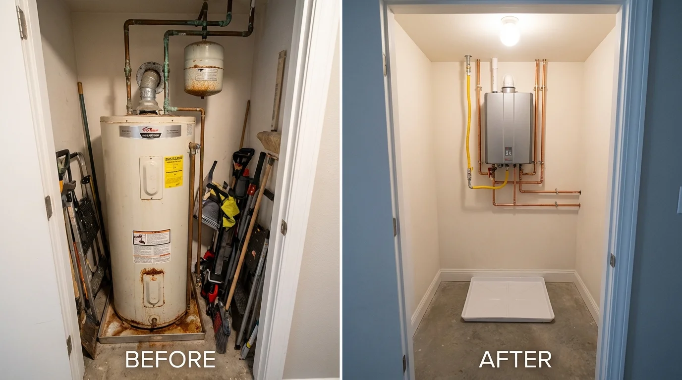 Tank water heater versus wall-mounted tankless unit comparison for East Troy, WI homeowners